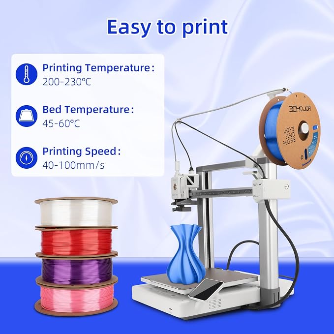 3DHoJor Silk PLA Filament 1.75mm, Silk PLA 3D Printer Filament, 2.2 LBS (1KG) Cardboard Spool, Fit Most FDM 3D Printer, Silk Blue