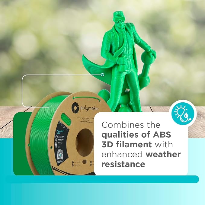 Polymaker ASA Filament 1.75mm Green, 1kg ASA 3D Printing Filament, Heat & Weather Resistant - ASA 3D Printer Filament Perfect for Printing Outdoor Functional Parts