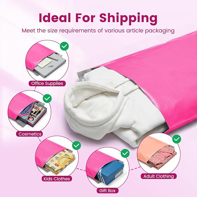 Metronic Pink Poly Mailers 14x19 400 Pack, Heavy Duty Shipping Bags Bulk Self Seal Waterproof Tear Resistant Large Mailing Envelopes, Packaging bags for Small Business, Boutique, Clothing
