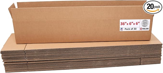 Long Cardboard Boxes 36"L x 6"W x 6"H (Pack of 20) - USA-Made Packing Boxes for Moving, Shipping, or Storage - USPS, UPS, FedEx Approved - Professional Packing Supplies for Moving | USA-Made Packing Boxes for Moving, Shipping, or Storage - USPS, UPS, F...