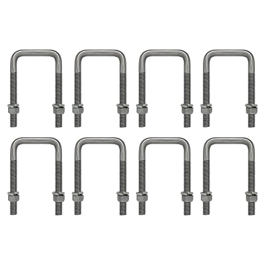 A.A Square U Bolt with Hardware for Boat Trailer, Galvanized Steel, 3/8" Diameter x 1-5/8" x 3-3/8"" for 1-1/2" Beam (8 Pack)
