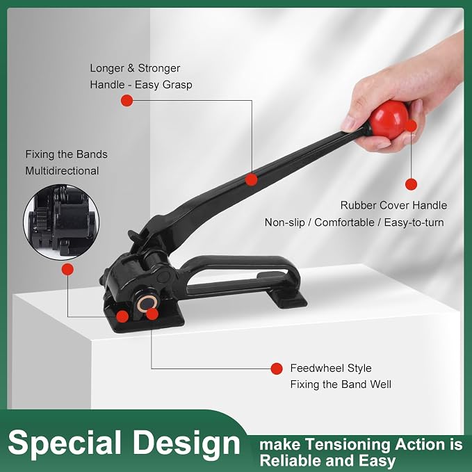 Steel Banding Tensioner - Metal Banding Tool Feedwheel Banding Tensioner for Metal Strapping 3/8"~3/4" Width, Heavy-Duty Strapping Tool for High-Strength Package