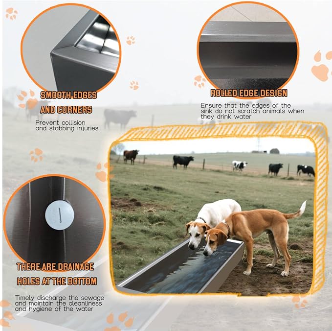 Automatic Livestock Water Trough Animal Stainless Steel Larger Automatic Waterer with Float Valve Kit for Goat Cattle Horse Hog Pigs Dog Water Dispenser Outdoor, 39.5"*11.8"*7.8",12 Gallons