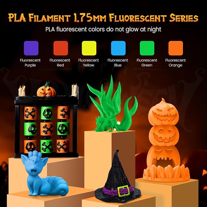 SUNLU Fluorescent PLA 3D Printer Filament, PLA Filament 1.75mm, Brighter Color for Halloween Decoration, Neatly Wound Filament, Fit Most FDM 3D Printer, 1kg Spool, Fluorescent Orange