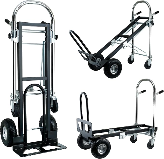 3 in 1 Industrial Convertible Hand Truck Dolly,Dolly Cart with Wheels 1000 Lbs Capacity,Appliance Dolly with Solid Wheels for Moving,Transport in Warehouses,Home,Factory,Supermarket (Black)