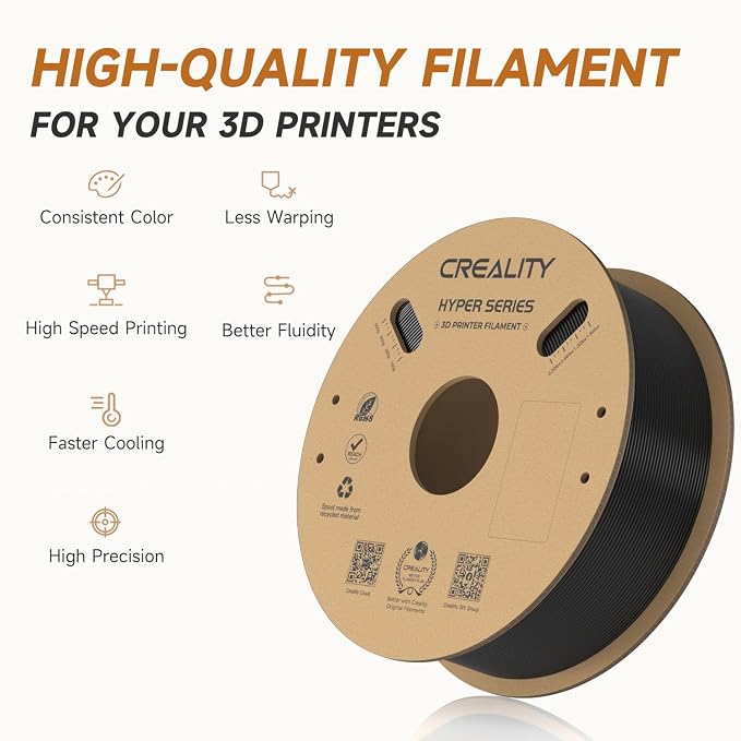 Official CREALITY Hyper PLA Filament 1.75mm Black 2KG, 30-600mm/s High Speed PLA 3D Printer Filament, 2 Pack 1kg Spool(2.2lbs) PLA, Dimensional Accuracy +/-0.02mm, Fit Most FDM 3D Printer