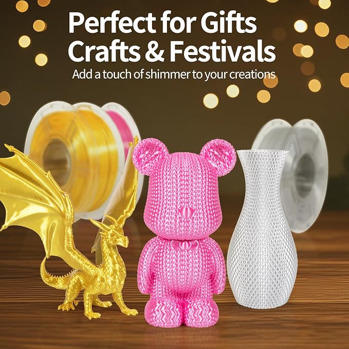 IEMAI Pink Silk PLA Filament 1.75mm 1kg, Silky Glossy Finish 3D Printer Filament Max 600mm/s Printing, Enhanced Toughness & Neatly Wound for DIY, Art & Home Décor