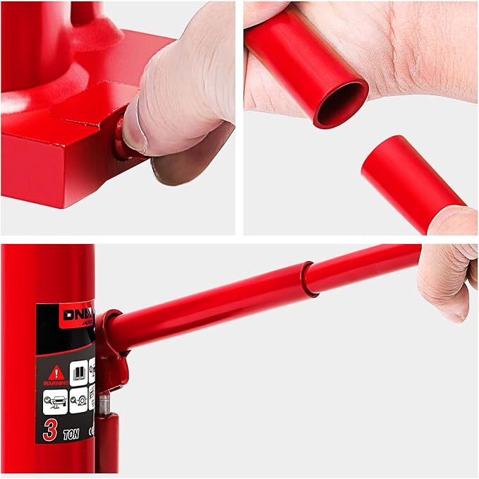 DNA Motoring 3 tons / 6000 lbs Lifting Automotive Welded Hydraulic Bottle Jack for Repair Vehicle, Pickup, Truck, w/Manual Handle, Red,TOOLS-00349