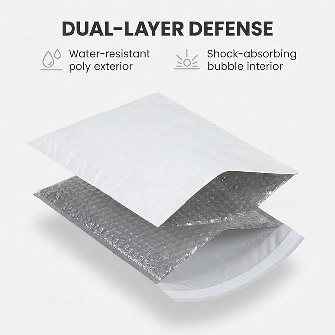 BOX USA Bubble Mailers 6-1/2" x 10" White (250-Pack) – Self-Seal Padded Envelopes with Bubble Lining, Poly Bubble Mailer Shipping Bags for Small Business, Ecommerce & Fulfillment Packaging