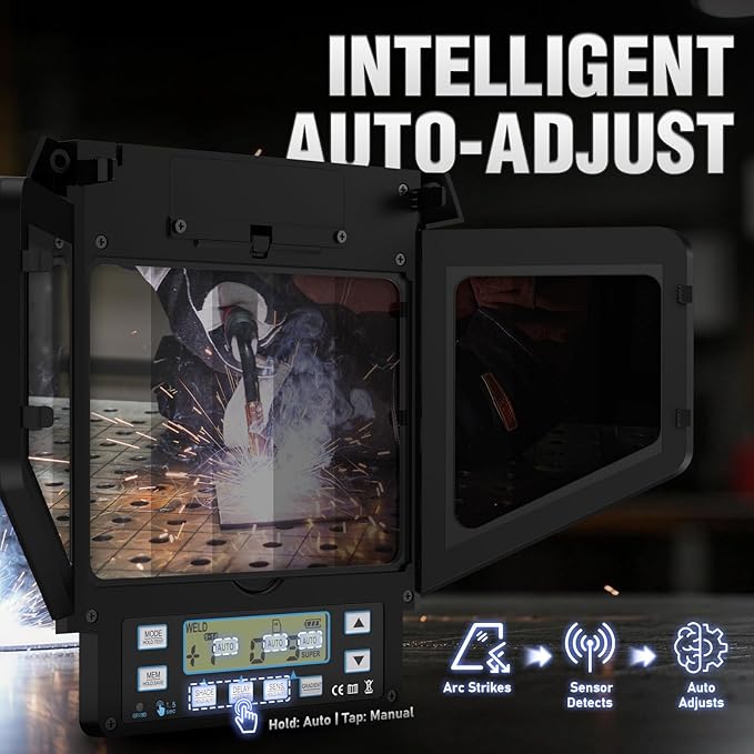 YESWELDER Intelligent Auto-Adjustment Auto-Darkening Welding Helmet, 180° Panoramic View, True Color 1/1/1/1, Internal Digital Display, Wide Shade 3/4-8/9-14, for MIG/TIG/Stick/Tack/Grind/Cut