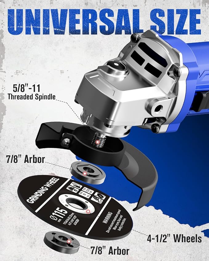 AVID POWER Angle Grinder 4-1/2 inch Electric Grinder Tools 750W 6.5 Amp Metal Grinder, 11500 RPM, with Grinding Wheels, Auxiliary Handle, Wrench for Grinding - Blue
