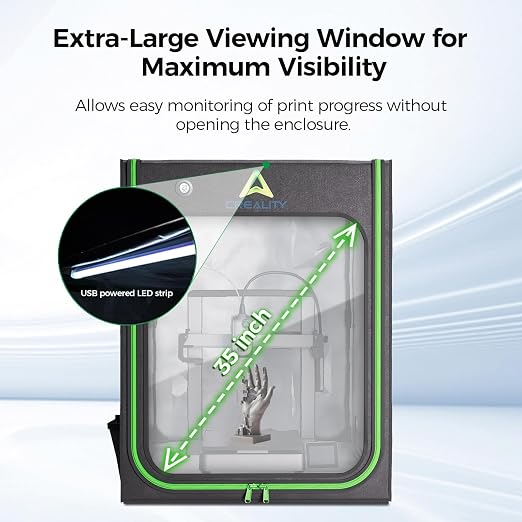 Creality 3D Printer Enclosure with Ventilation & LED Light 27.56"×29.53"×35.43" 3D Printer Cover Fireproof Constant Temperature Enclosure for CR-10 Smart Pro/CR-10 Pro/Ender 3 S1 Plus/Ender 5 Plus