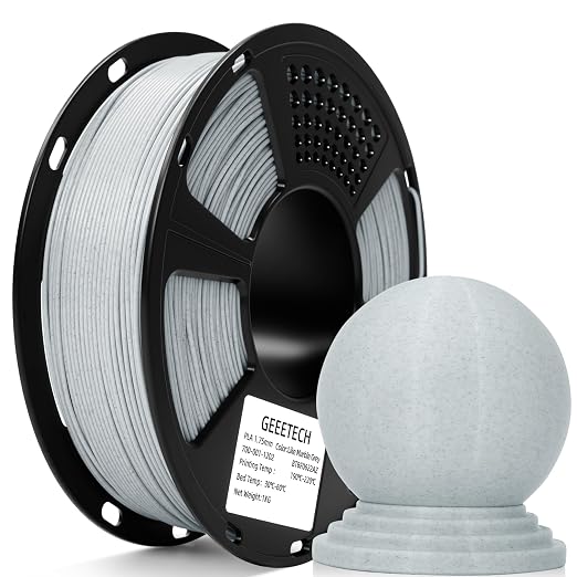 Geeetech Marble PLA 3D Printer Filament, Stone-Like Appearance, 1kg Spool (2.2lbs), 1.75mm Dimensional Accuracy +/- 0.02 mm, Marble White-Grey Color