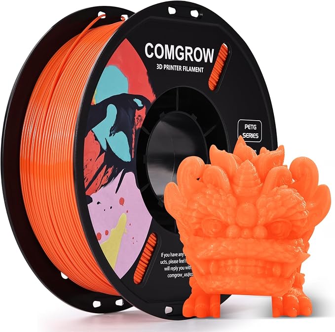 Comgrow PETG 3D Printer Filament 1.75mm, High Precision and Tough 3D Printer Filament 1kg (2.2LBS), Dimensional Accuracy +/- 0.02 mm, Fit Most 3D Printers Orange
