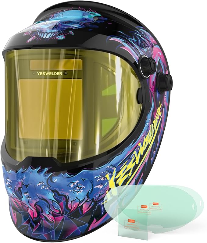 YESWELDER Auto Darkening Welding Helmet with SIDE VIEW, 180° Panoramic View, 1/1/1/1 True Color Solar Powered Welder Hood, Wide Shade 3/5-9/9-13 Welder Mask for TIG MIG ARC CUT and GRIND, LYG-Q800D