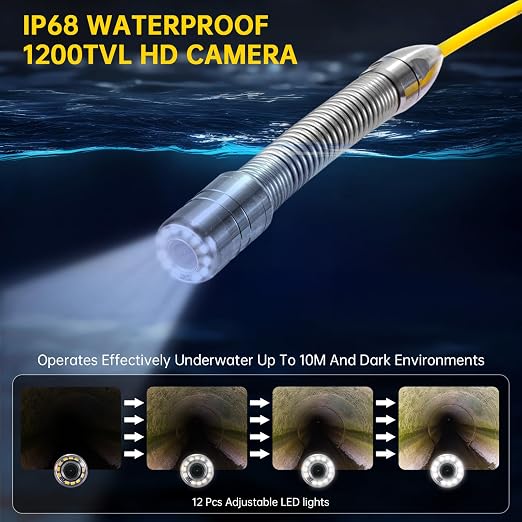 Sewer Camera 100ft,SPRIDRAIN Drain Pipe Camera HD 5in Screen with 32GB DVR,Waterproof IP68 Works Underwater Up to 10Meters Sewer Inspection borescopes for Plumber(Fits Pipes>0.9" Diameter,100ft/30M)