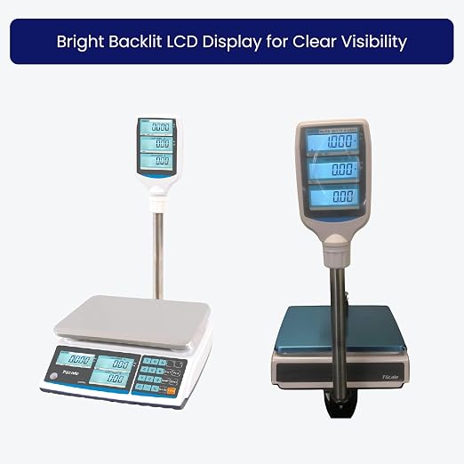Aquos ZTP Price Computing Scale – Class III NTEP Legal for Trade, Commercial Digital Scale with LCD Backlit Display & Stainless Steel Platter, Retail Grocery Scale (60lbs Pole Model)