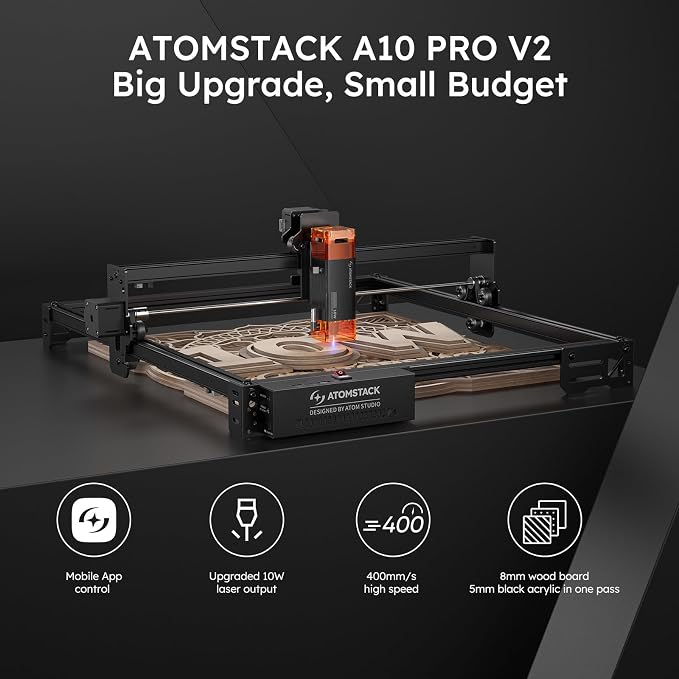ATOMSTACK 10W Laser Engraver, A10 PRO V2 Laser Cutter, 0.06mm High Accuracy Laser Engraving Machine for Wood and Metal, Dark Acrylic, Glass, Leather