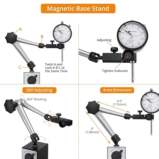 Neoteck 176lbs/80kg Magnetic Base Stand + 1" Dial Indicator Set