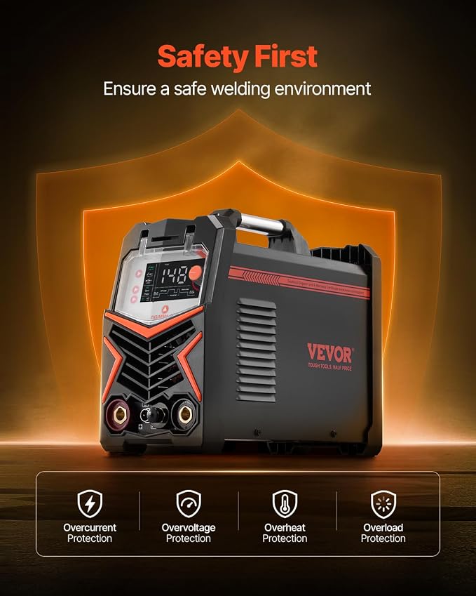 VEVOR TIG Welder, 205A 3-In-1 Welding Machine (Large LED Display)- DC TIG/DC Pulse TIG/MMA(Stick), 110&220V Dual Voltage Electric Welder with IGBT Inverter High-Frequency Start