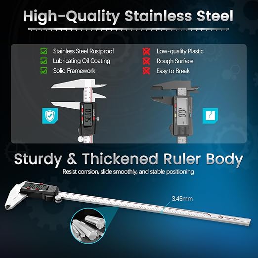Housolution Digital Caliper 12 Inch, Caliper Measuring Tool with Large LCD Screen, Inch/MM, 4 Measuring Ways, Auto-Off LCD Stainless Steel Micrometer Vernier Caliper for Printing Jewelers Woodworkers