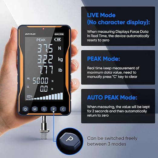 GOYOJO Digital Force Gauge 500N&110LB with Extra-Large Screen and Bold Font, High Precision Multi-Unit Display for Push-Pull Testing, Trigger Pull Measurement, and Industrial Quality Control