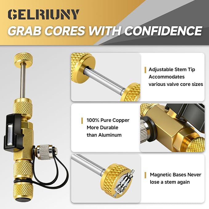 2026 Upgrade Vacuum-Rated Valve Core Removal Tool, 2 Sizes 1/4 inch and 5/16 inch, For A2L Refrigerant, Mega Flow Vacuum-Rated Core Removal Tool,20 Microns Vacuum,Fast Recovery&Evacuation,Metal Handle