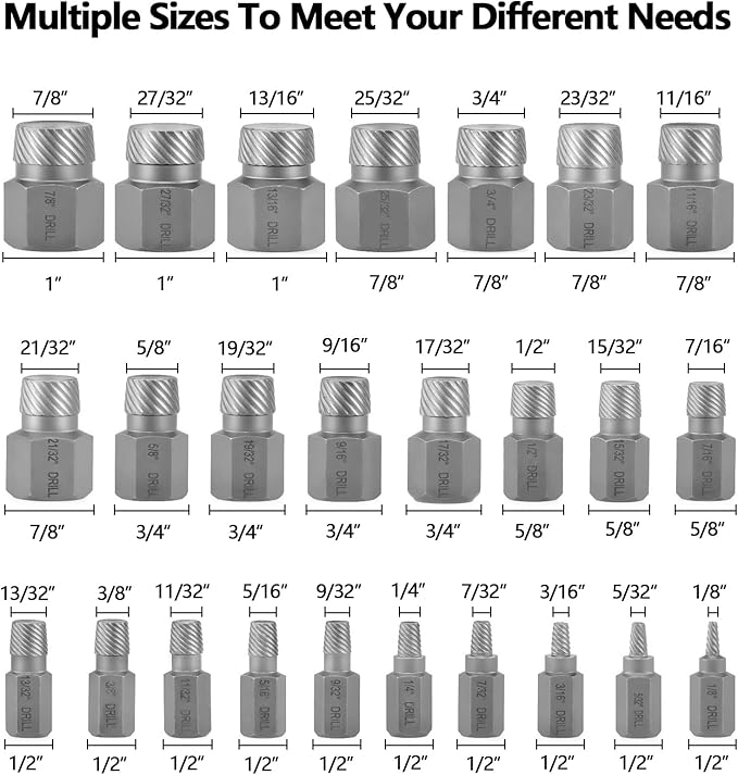 25-Piece Screw Extractor Set, Multi-spline Easy Out Extractors CR-MO Bolt Remover for Removing Broken Studs, Bolts, Socket Screws