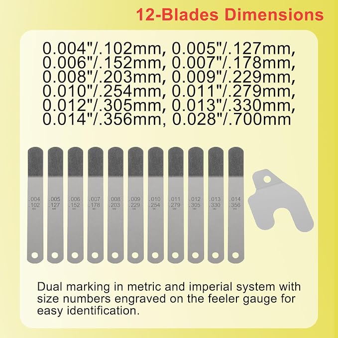 2124332 Engine Brake Feeler Gauge Tool & A308 Offset Valve Tappet Gauge Set with Two Handles (0.004" to 0.014", 0.028")