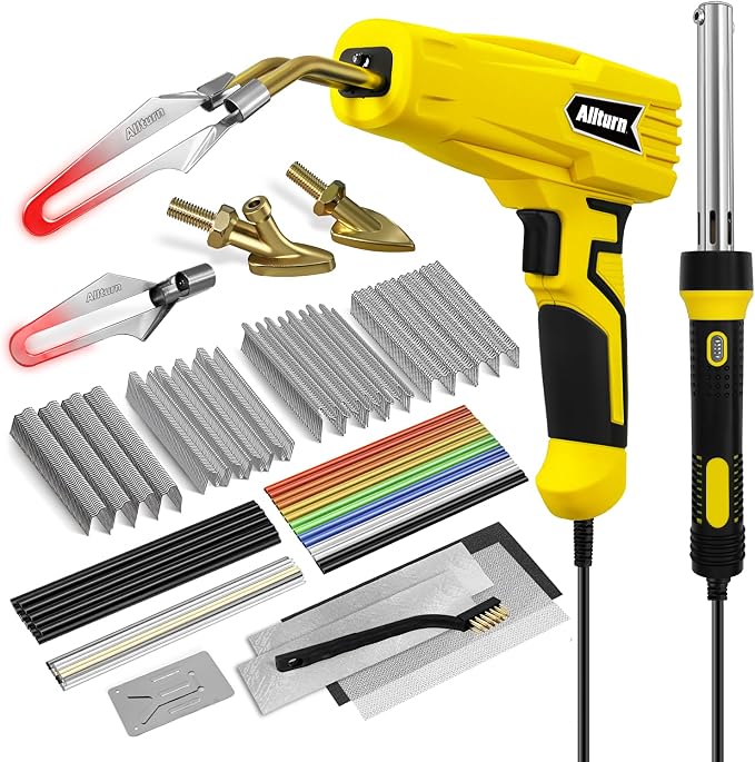 Allturn Plastic Welder, Plastic Welding Kit 3 in 1,Yellow | The M8 Hot Cutting Tip, 38 PCS Welding Rods, 800 PCS Staples, Patent No. D970324