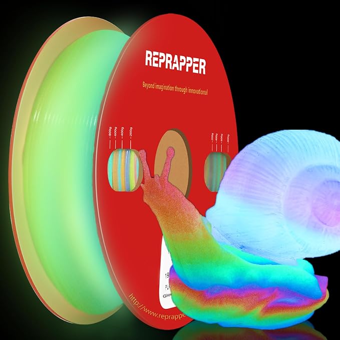 RepRapper Glow in the Dark Green PLA Filament 1.75mm (+- 0.03mm) 2.2lb (1kg) for 3D Printer, Phosphorescent Glow PLA Rainbow, Multicolor