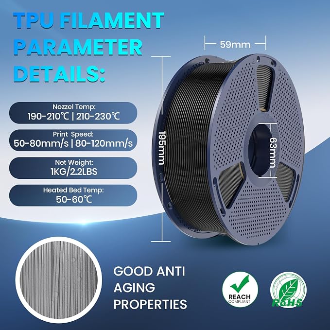 SUNLU TPU 3D Printer Filament 1.75mm, High Speed 95A TPU Filament, Flexible 3D Filament for Fast Printing, Dimensional Accuracy +/- 0.03mm,(1kg Clear Purple,95a TPU)