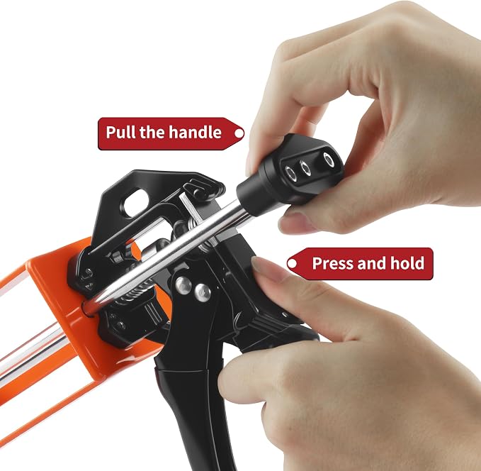 200ml Dual Cartridge Epoxy Gun All Metal Heavy Duty Epoxy Applicator for 1:1 2:1 Mix Ratio Professional Panel Bonding Caulking Gun for Auto Body Repair Structural Adhesive Construction Orange