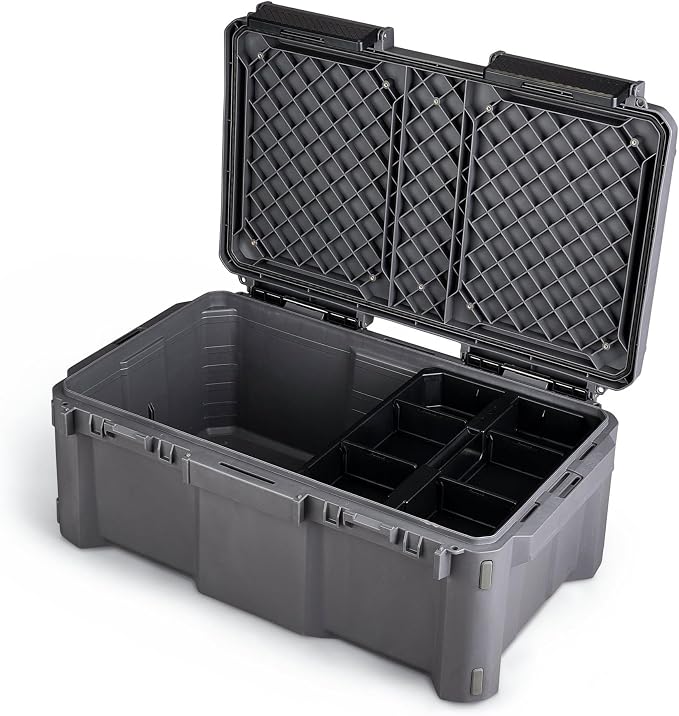 Plano GoNow Box, Waterproof Gear Storage, Heavy-Duty Outdoor Utility Container with Tray and Dividers for Tools and Accessories, Large, Charcoal