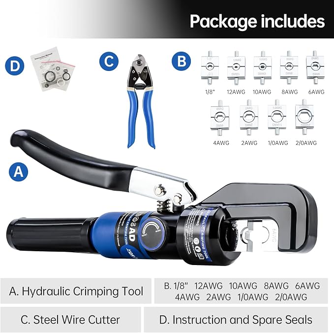 Hydraulic Hand Crimper Tool for Stainless Steel Cable Railing Fittings for 1/16" 1/8" 3/16" Cable –Wire Swaging Tool 8 Ton and Stainless Steel Cable Cutter,1/8” Wire Rope Crimping Tool