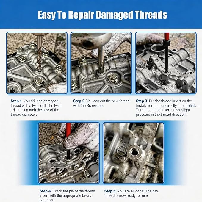 M6 X 1.0 Thread Repair Kit, Metric Helicoil Kit with HSS Drill Bit, 20PC Wire Thread Inserts