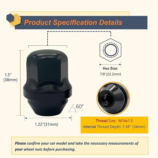 Kadrick 14x1.5 OEM Factory Style Lug Nuts, 20 PCS M14x1.5 Closed End One-Piece Lugnuts for Ford Edge/Mustang;Grand Cherokee/Wrangler/Camaro/RAM 1500