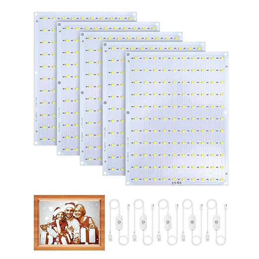 Lithophane LED Backlight Board Kit for BambuLab Sunlu CMYK Monochrome PETG PLA Filament 3D Printed Lithophanes, 156x120mm, 6500K White Light Kit, Adjustable Brightness, Powered via USB-C, 5 Pack