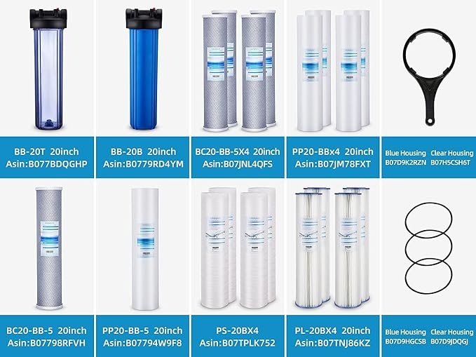 Geekpure Whole House Carbon Block Water Filter Reduce Chlorine Taste Odors- 4.5 Inch x 20 Inch -5 Micron-Pack 4