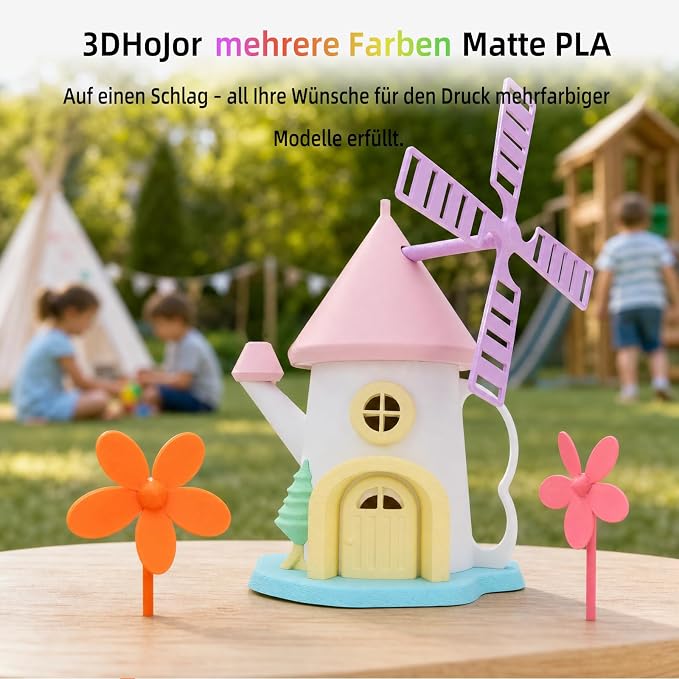 3DHoJor Matte PLA 3D Printer Filament Bundle, Multicolor Filament 1.75mm, Vacuum Packed, 0.25kg*8 Pack, 2kg Total, Milky White+Pink+Tangerine+Yellow+Green+Light Blue+Strawberry red+Lilac