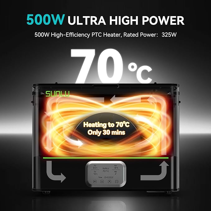 SUNLU Official 3D Printer Filament Dryer E2, 110℃ Max Temperature, 500W PTC Heater, Dry and Anneal 2-in-1, Dual-Chamber, Designed for Engineering Filaments, PC PA-CF FR-ABS Filament Dryer Box (Black)