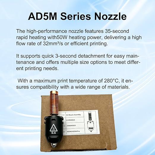 1 PK Original 0.6mm AD5M Nozzle for Flashforge AD5M/AD5M Pro, High Flow Rate for Faster Printing,Wear-Resistant for Abrasive Filaments Like Carbon Fiber,Durable & Quick-Change Design AD5M Accessories