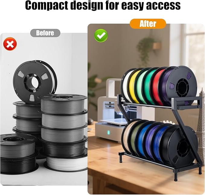 Z-shaped 2 Tiers 3D Printer Filament Storage Rack Desktop,3D Printer Filament Holder,Metal Filament Rack Suitable for PLA/ABS/TPU Filaments,Holds to 10-12 Spools,Ideal for Home,Office,Studio