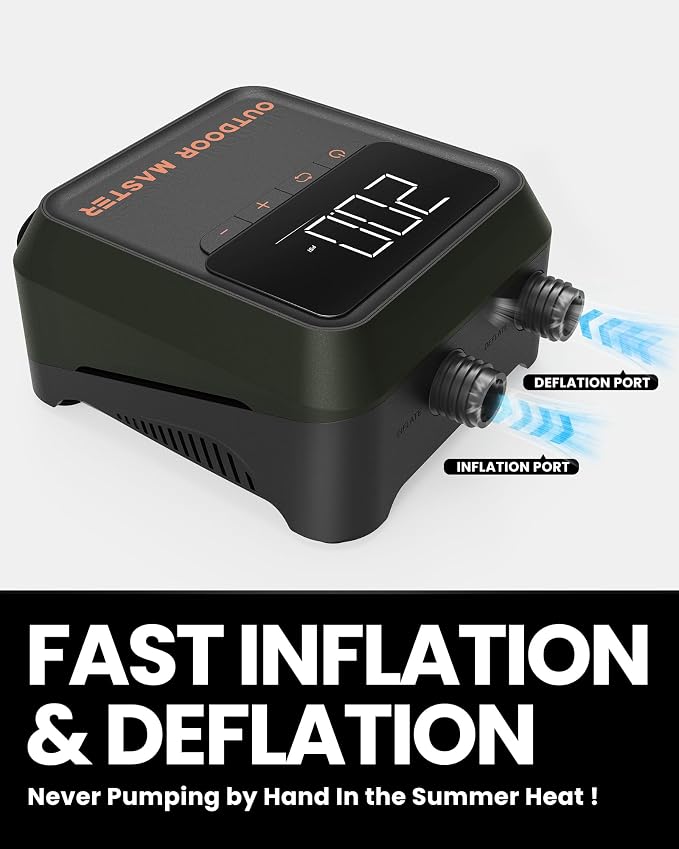 OutdoorMaster The Cachalot 2 Paddle Board Pump, 20PSI High Pressure SUP Air Pump, Dual Stage Inflation & Auto-Off, Deflation Function, 12V DC Car Connector for Inflatable SUP Boards (Non-rechargeable)