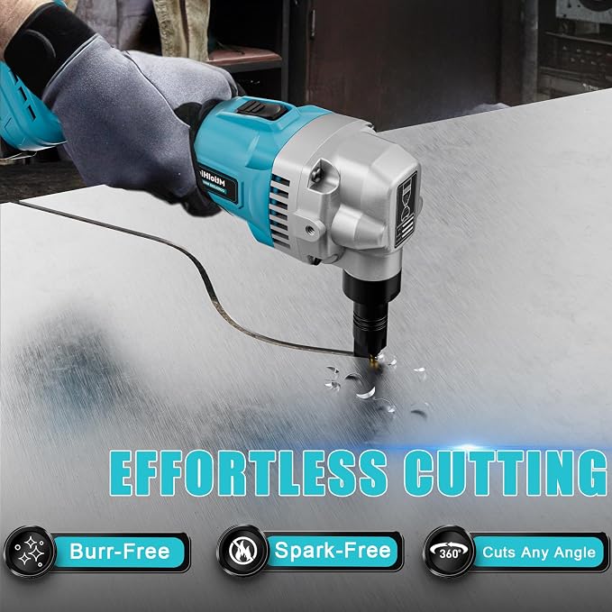 MtiolHig Cordless Metal Nibbler Compatible with Makita 18V Battery, 18-Gauge Electric Nibbler with Assist Handle & 2 Blades, 1900RPM Brushless Metal Cutter for Stainless Steel(Tool Only)