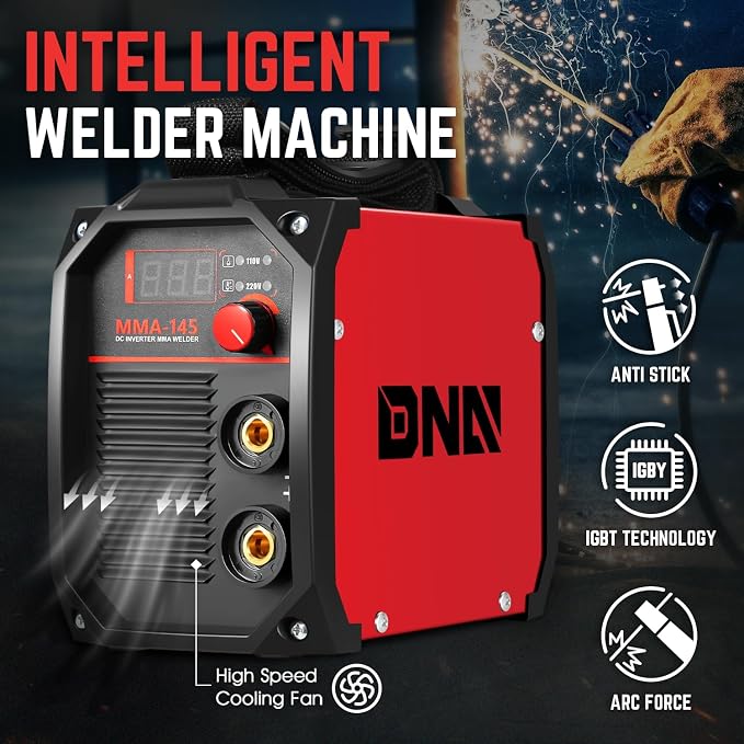 DNA Motoring 145A Stick Welding Machine, 110V/220V Portable Stick Welder, Mini Stick Welding Machine, IGBT Inverter Welder for Home DIY, Garage, w/LED Digital Display, TOOLS-00713-RD