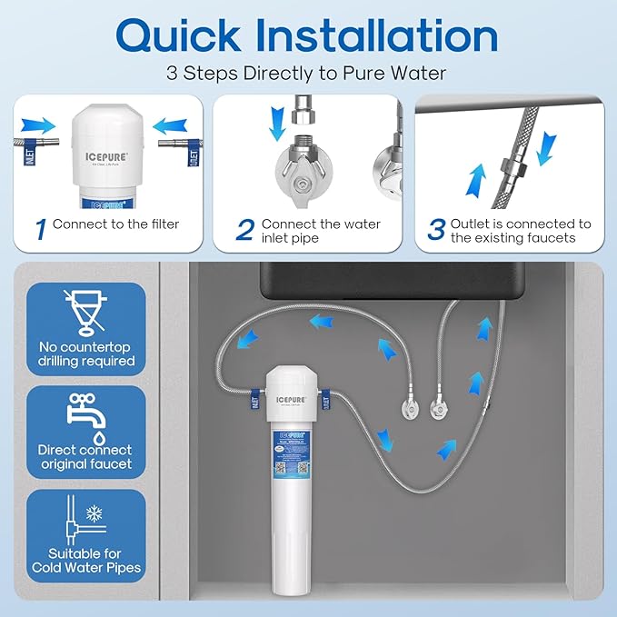 ICEPURE 21" WFS5300A 5 Years Under Sink Water Filtration System, 40000 Gallons NSF/ANSI CAN372 & 42 Certified, Direct Connect Drinking Faucet, Removes Chlorine, Odor, Heavy Metals