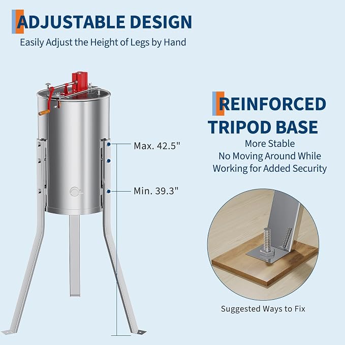 3 Frame Honey Extractor Spinner, Stainless Steel Manual Beekeeping Centrifuge
