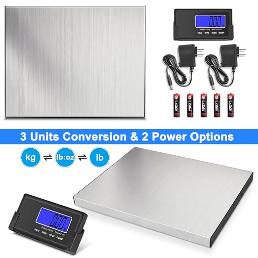 THINKSCALE 440lbs/10g Shipping Scale, Wireless LCD Displays, Heavy Duty Weight Scale Postal Scale, Stainless Steel Large Platform, Scale for Packages, Luggage Scale