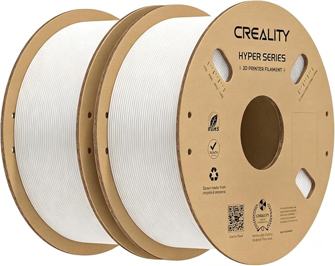 Creality Hyper PLA Filament 1.75mm 2KG(4.4lbs), High Speed PLA 30-600mm/s Rapid 3D Printer Filament, Dimensional Accuracy +/-0.02mm, Fit Most FDM 3D Printers, White & White